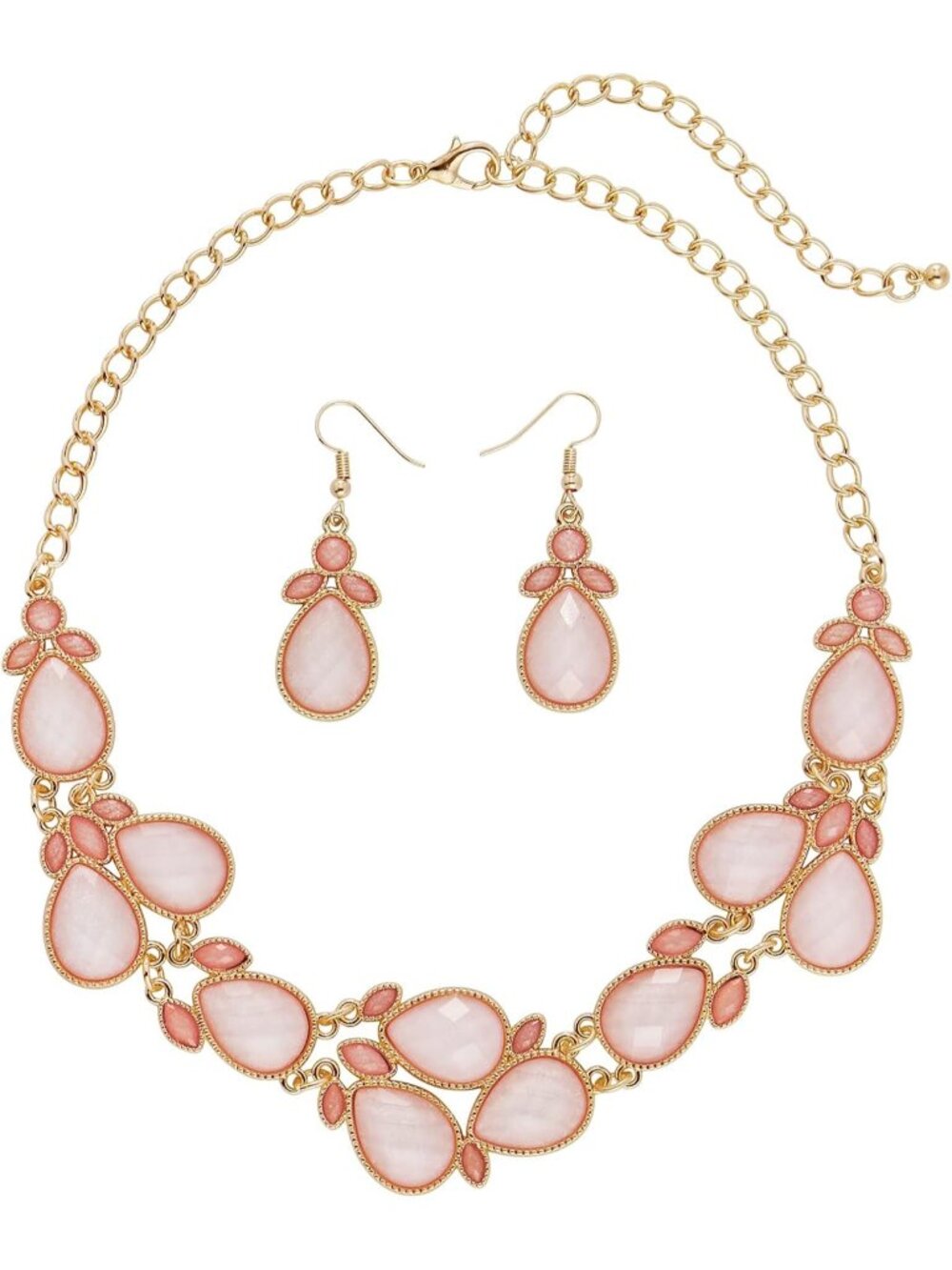 Women's Blush Pink Water Drop Collar Necklace Earrings Set Statement Jewelry